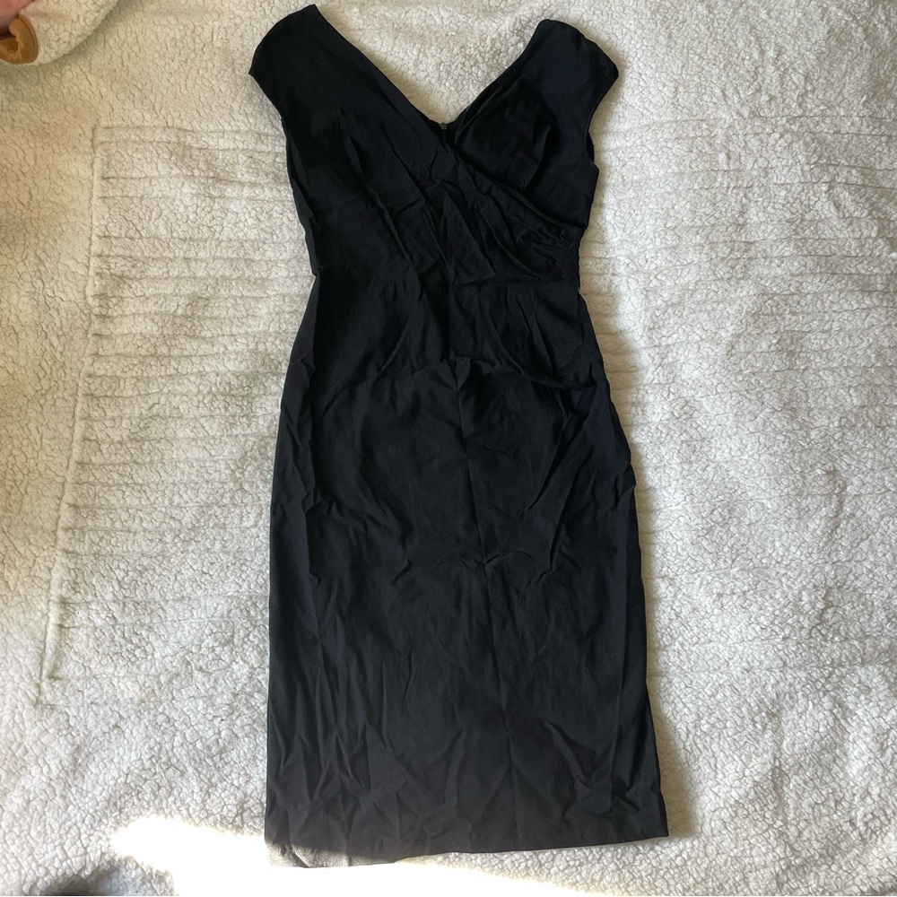 Muxxn Black V Neck Surplice Wrap Bodycon Midi Dress